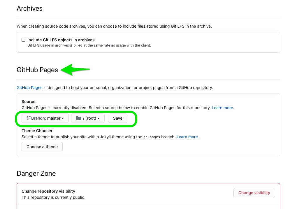GitHub Pagesの設定画像