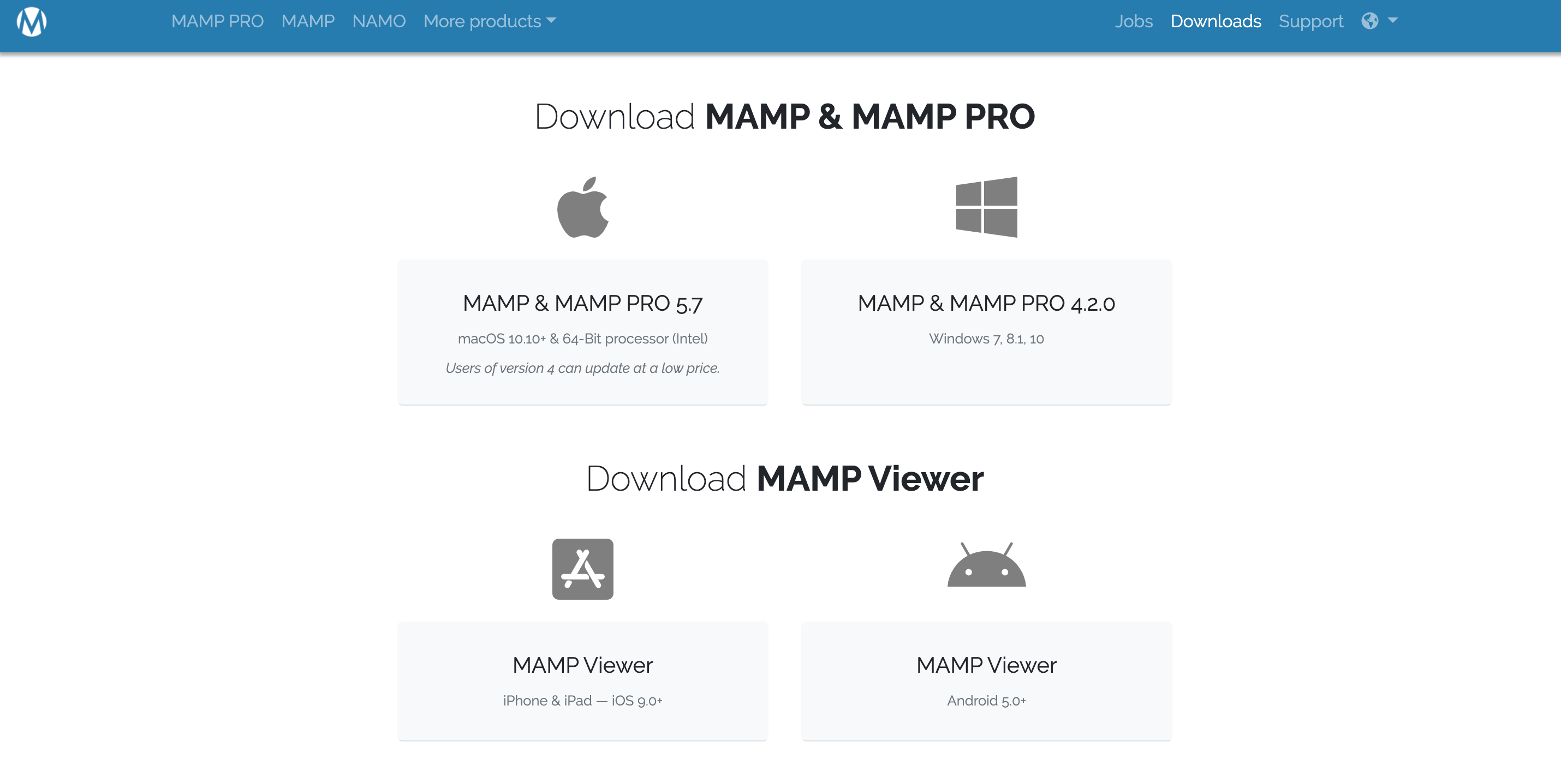 MAMPのダウンロードページOS別